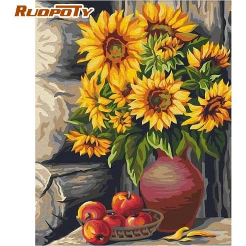 RUOPOTY Frame DIY Oil Painting By Numbers Kits Sunset Flowers Set Picture By Numbers Modern Wall Art Canvas Painting For Home