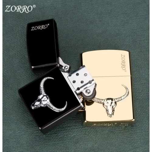 2021 NEW Zorro Pure copper cow head Stick chapter Kerosene gasoline petroleum oil lighter men High-end Smoking gift (No fuel)