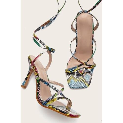 2021 New summer white sexy lace-up women sandals square toe high heels cross strap gladiator sandals party shoes size 35-40