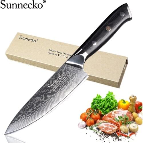 SUNNECKO 6.5" Inch Chef Knife Damascus Steel Kitchen Cutter Knives Japanese VG10 Core Blade G10 Handle Sharp Meat Fruit Cutting