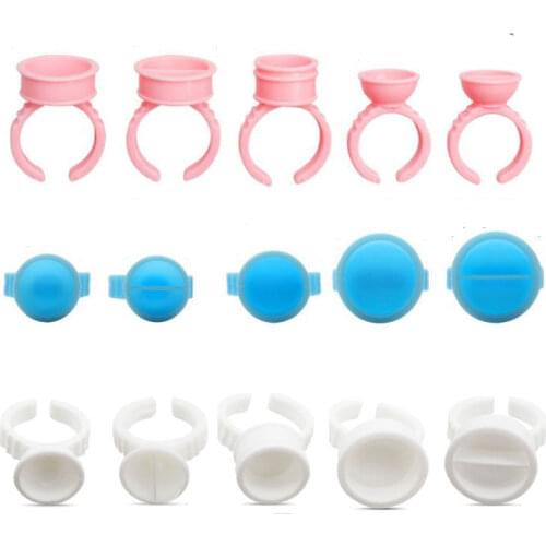 100pcs Disposable Permanent Makeup Ring Eyelashes Extension Adhesive Glue Holder Plastic Pigment Ring Tattoo Ink Cup Accessories