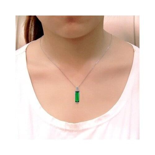 Silver 925 45cm Necklace Natural Emerald Pendant Green Topaz Jewelry Woman Jade Bijoux Femme Chain 925 Silve Jewelry Necklaces