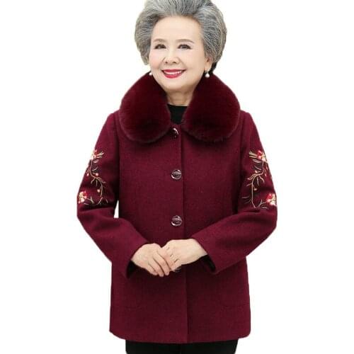 Middle-aged Elderly Women Woolen Coat Women Autumn Winter Jacket Female Casual Woolen Coat Grandmother Elegance Outerwear R590
