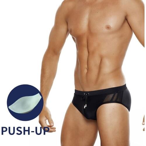 UXH Mens Swimsuit Push-up Pad Bulge Penis Sexy Gay Translucent Swimwear Bikini Swimming Briefs Male Surf Shorts Beach Shorts