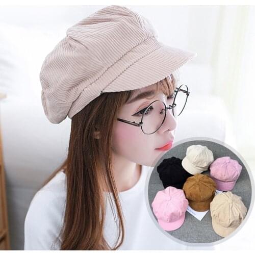 Liva Girl Octagonal Cap Newsboy Corduroy Hat Autumn Winter Berets Warm Men Women Dome Sweet Vitange Female Solid Color Hat