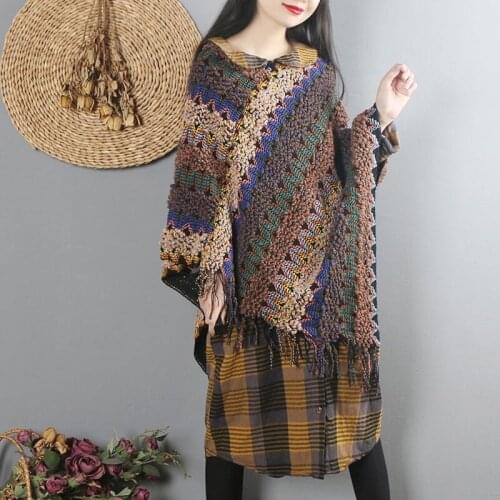 Womail Women Blanket Stripe Splicing Coat Wrap Cozy Shawl Scarf Wrap Shawl Winter WomenS Vintage Long Sweater AA5099