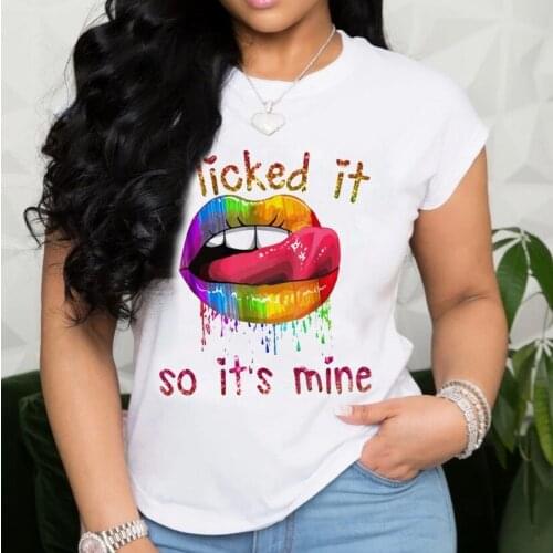 Woman Short Sleeve Casual T-shirt Cute Funny Letter Printed O Neck T-shirt S-4XL ZN38837