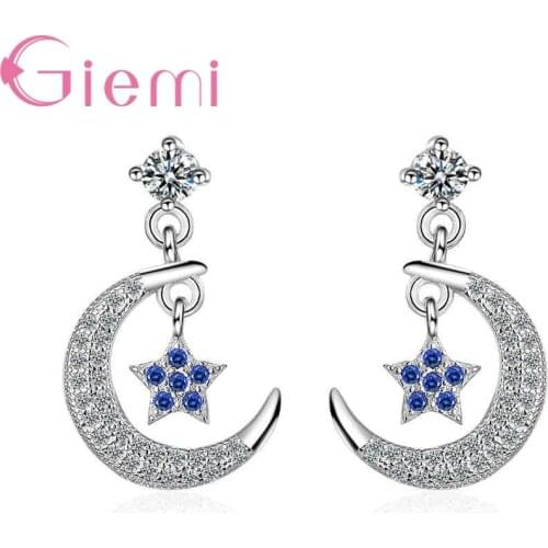 Wholesale Good Quality Stars And Moon Shaped Romantic Female Real 925 Sterling Silver Ear Drop Earring Accessories Brincos