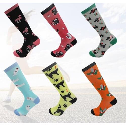1 Pair Men Compression Socks Flamingo Cat Dog Pattern Fashion Korean Style Funny Medical Varicose Veins Cycling Multicolor Socks