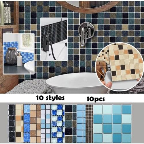 10pc 3d Crystal Tile Stickers Diy Waterproof Self-adhesive Wall Stickers Home Decoration Accessories Modern Bathroom