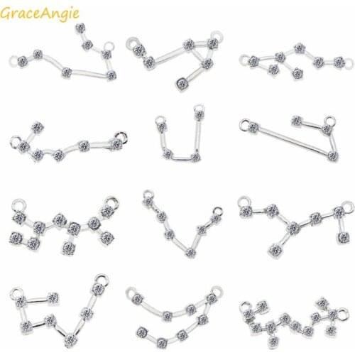 GraceAngie 12pcs Fashion Zinc Alloy White K Mixed zodiac Shape Charms Necklace Pendant Bracelet Women Men Jewelry DIY Accessory