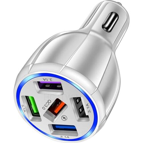 2pcs USB Car Charger Quick Charger 15A 5USB Splitter Auto Charger With LED Light Mobile Phone Charger (Black/White)