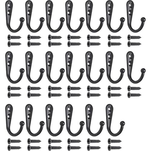 20pcs Vintage Hanger Hook Zinc Alloy Wall Clothes Hanging Rack Black Silver Bedroom Coat Hat Hook For Home Bedroom Decoration