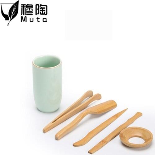 6pcs/set Kung Fu Tea Sets Bamboo Handmade Clip Strainer Tea Tools Set Vintage Puer Knife Spoon Tea Ceremony Utensils Teaspoons