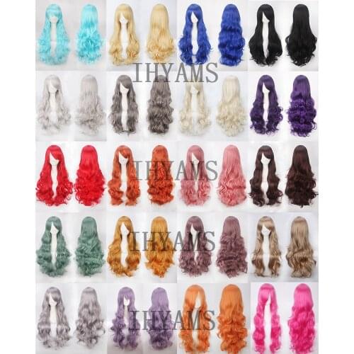 80cm 31.49" Women Synthetic Hair Lolita Daily Curly Body Wave Hair for Adult High Temperature Fiber + Wig Cap Free