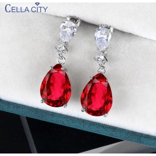 Cellacity Luxury 925 Sterling Silver Drop Earrings With 9*13mm Ruby Color Gemstones Silver Women Wedding Party Wholesale Gift