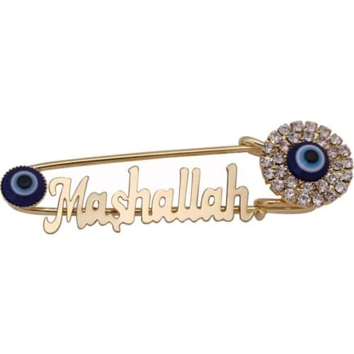 Yellow color muslim islam Mashallah turkey evil eye Stainless Steel crystal brooch Baby Pin