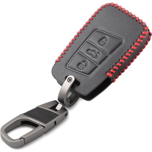 Black Leather Car Key Cover For VW Volkswagen Magotan Passat B8 Skoda Superb Kodiaq A7 Smart Keychain Remote Fob Protector Case