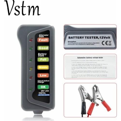 Digital Battery Tester 6 LED Lights Display Auto Car Diagnostic Tool 12V Battery Alternator for Cars Vehicle Motorcycle