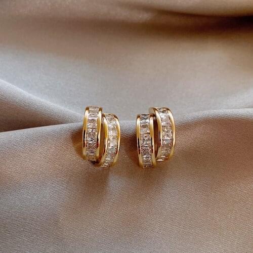 Design Sense Arc Zircon Gold Dangle Earrings For Woman 2021 New Korean Fashion Jewelry Gothic Party Girls Sexy Luxury Earrings
