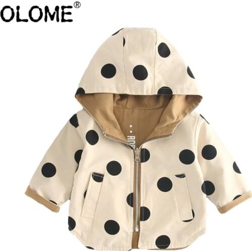 OLOME Reversible Children Hooded Jacket Polka Dot Kid Girls and Boys Coat Oversized Baby Outwear Fashion Toddler Clothing