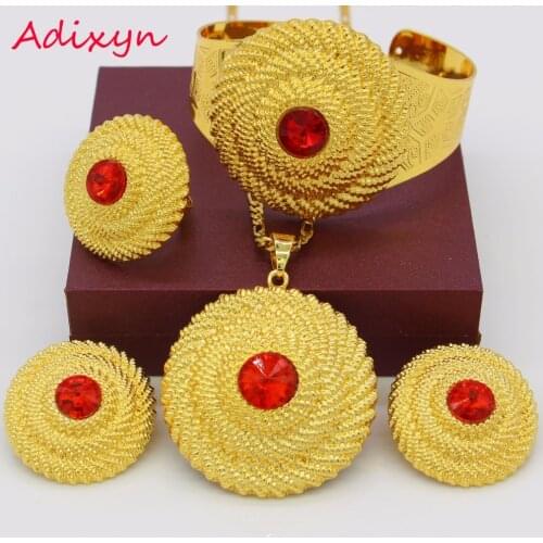 Adixyn Ethiopian Jewelry Sets Necklace/Earring/Ring/Bangle/Pendant Gold Color African Habesha Gift Eritrea Sets M027