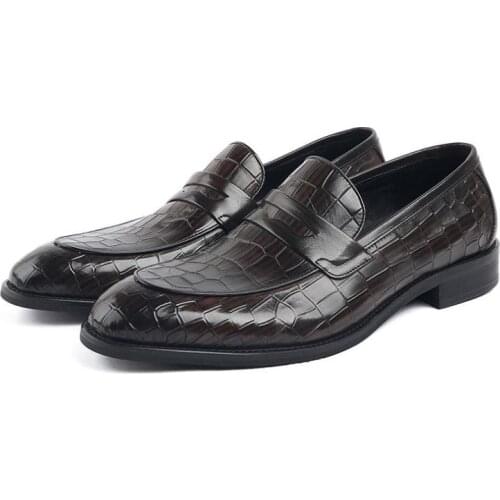 Brown Genuine Leather Dress Men Shoes Black Wedding Shoes Mens Pointed Toe Slip-On Business Casual Shoes Office Work Shoes 38-44