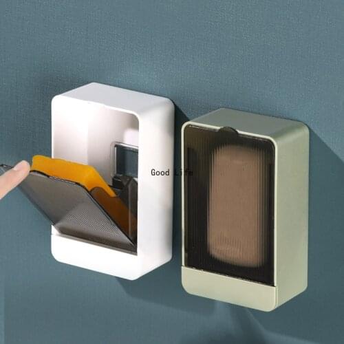 Creative Soap Box with Lid Dustproof and Drainable Wall-mounted Soap Box Bathroom Sink Shelf