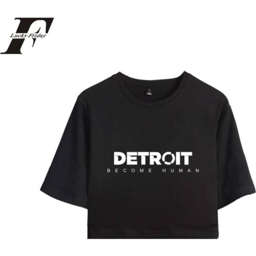 LUCKYFRIDAYF 2018 New Detroit Become Human Crop Top T-shirt Hot Game 100% Cotton Short Sleeve Sexy Tshirts Women Casual Clothes