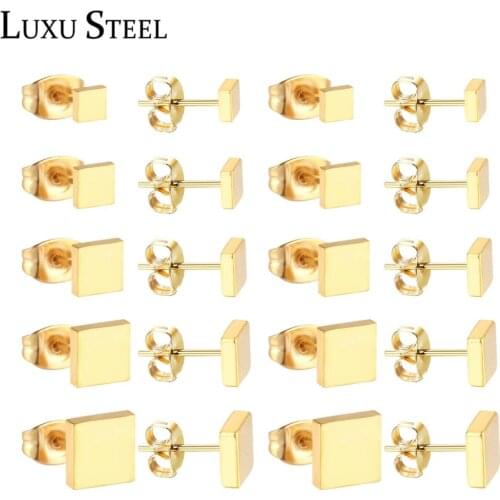 LUXUSTEEL 10pairs/Lot Stainless Steel Geometry Earrings Gold Color Square Stud Earrings Female Bijoux Wholesale Jewelry