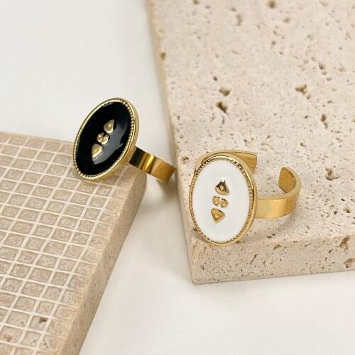Monlansher Stylish Geometric Oval Enamel Ring Gold Color Titanium Steel Open Adjustable Rings for Women Vintage Rings Jewelry