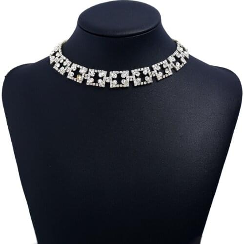 New Trend Fashion Necklace Square Silver Plated Party Wedding Crystal Rhinestones Necklace Fashion Jewelry Accessories X007