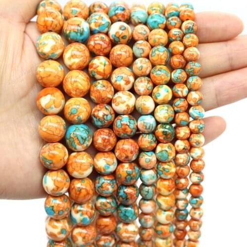 Oameusa 6mm 8mm 10mm 12mm Round Orange Green Rain Stone Agates Beads DIY Earrings Rings Necklace Charms For Women