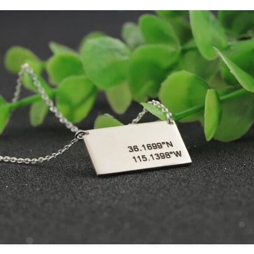 Charm Stamp Memorial Coordinate Necklace Customized Longitude and Latitude Engraved Necklace Men Charm Jewelry