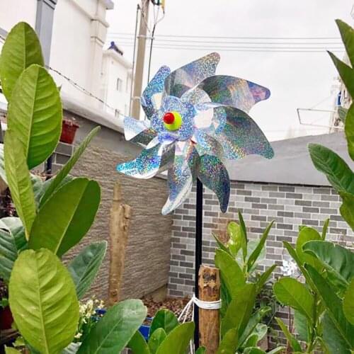 8 Leaves Bird Repeller Windmill Spinner DIY Birds Deterrent Silver Pinwheels for Outdoor Garden Lawn Yard Decoration