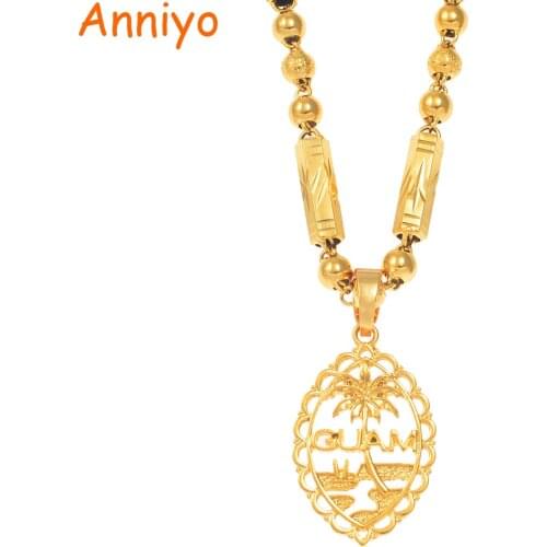 Anniyo Guam Pendant Bead Necklaces for Women Men Gold Color Guam Jewelry Gifts #166506H