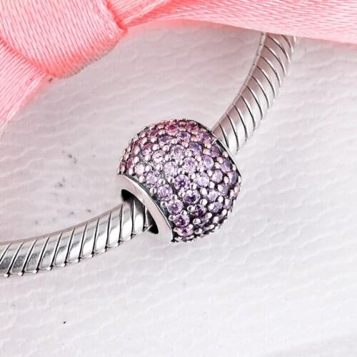 Fits For Pandora Bracelets Pave Charms with Fancy Pink CZ 100% Sterling Silver Jewelry Beads Free Shipping