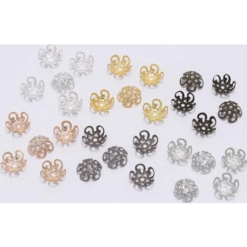 100pcs 8/10mm Gold Plated Hollow Flower Petal End Spacer Beads Caps Charms Bead For Jewelry Making Finding Accessories Wholesale