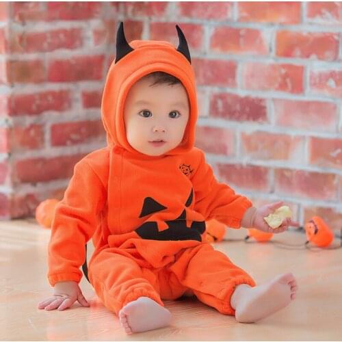 Halloween Romper Baby Boys Girls Warm Clothing Winter Pumpkin Long Sleeve With Hooded Performance Costume 2020 New