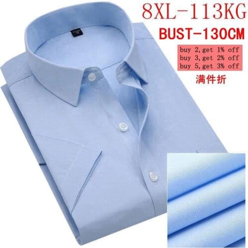 Mens Large size Short Sleeve Lapel Blue Shirt Large Size 6XL 7XL 8XL Business Casual Office Official Occupation 11 Color