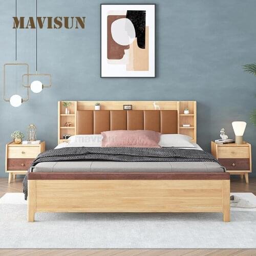 Nordic Solid Wood Bed Contemporary Minimalist Japanese Double Storage Bed 1.5 Metres For Small Apartment Bedroom Furniture