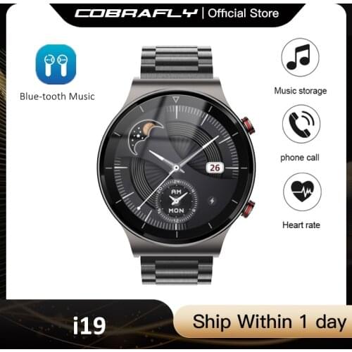 COBRAFLY new i19 BT call men and women 1.28 inch round screen music smart watch IP67 waterproof long standby watch, with