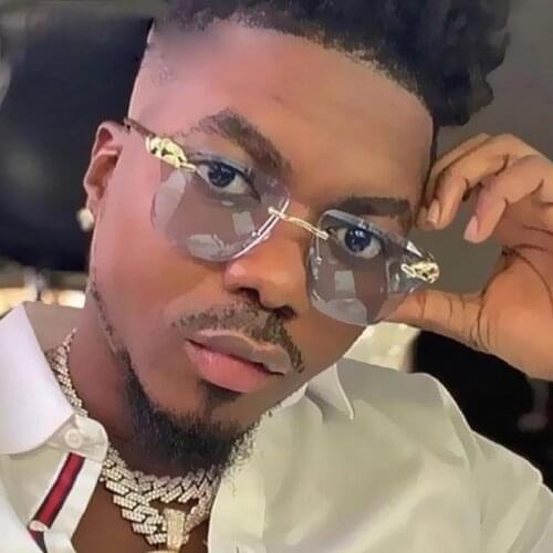 2021 New Fashion Cutting Rimless Square Leoaprd Sunglasses For Men Vintage Alloy Hip Hop Sun Glasses Women Gradient Shades