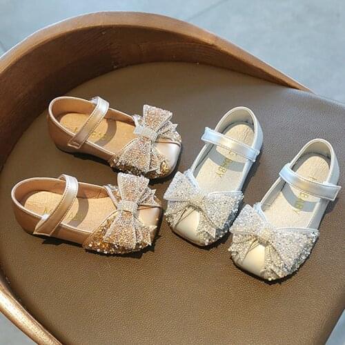 Girls Shoes Glitter Mary Janes Shoes Childrens Butterfly Knot Party Shoes Silver Gold Princess Shoes Kids Flats Baby Toddlers