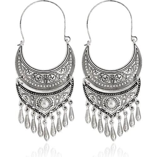 Vintage Big Drop Earrings Ancient Totem Beads Tassel Fringe Dangle Earrings For Women Bohemia Jewelry