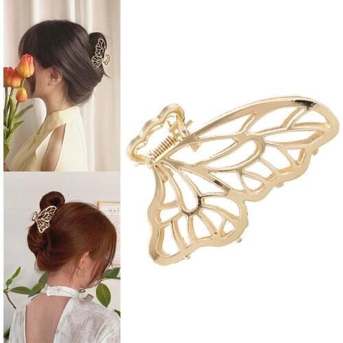 Korean Style Hair Claw Hairgrip Clip Butterfly Design Hairpin Golden Metal Hollow Out Hairwear Styling Accessories Xmas Gift