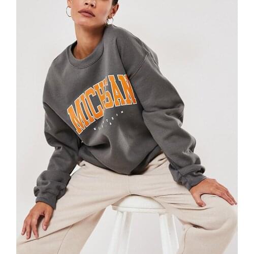 High quality jumpers cotton crew neck grey graphic sweatshirt women