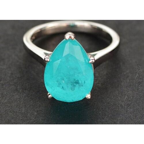 Fishion 100% 925 Sterling Silver Ring Pear Cut 10x14MM Paraiba Tourmaline Gemstone Wedding Engagement Rings Women Fine Jewelry