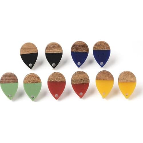 1Pair Natural Wood and Resin Earring Connector Findings Square Water Earrings Making Accessories For DIY Wooden Earrings
