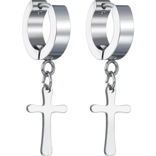 1 Pair Stainless Steel Stud Earrings for Men/Women Cross Pendant Long Unisex Earrings Punk Gothic Metal Jewelry